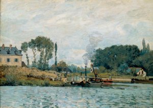 Både ved Bougival sluse af Alfred Sisley