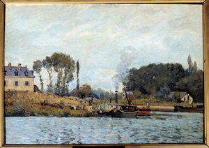 Båd ved Bougival-slusen Maleri af Alfred Sisley (1839-1899) 1873 Søn. 0,46x0,65 m Paris, musee d