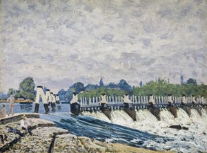 Molesey Weir, Hampton Court af Alfred Sisley