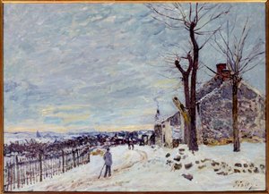 Snevejr i Veneux-Nadon (Veneux Nadon en Seine et Marne). Maleri af Alfred Sisley (1839 - 1899) af Alfred Sisley