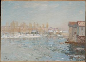 Loing og møllerne i Moret, sneeffekt af Alfred Sisley