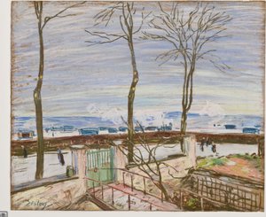 Moret Railroad Station om vinteren (pastel på papir) af Alfred Sisley