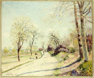 Vejen fra Veneux til Moret på en forårsdag, 1886 af Alfred Sisley