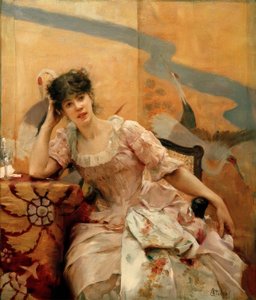 A.Stevens, Ung kvinde og japansk skærm af Alfred Emile Stevens