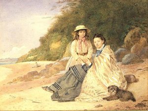 Mor og datter med hund af Alfred Tidey