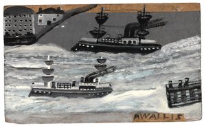 Kanonbåde i krigstid, ca. 1855-1942 (olie på panel) af Alfred Wallis