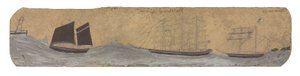 Lugger og to små sejlskibe nærmer sig havn, ca. 1855-1942 (olie  blyant på kort) af Alfred Wallis