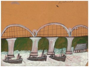 Saltash Bridge (blyant og olie på kort)