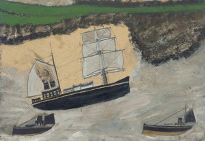 Tre dampere (olie og blyant om bord) af Alfred Wallis