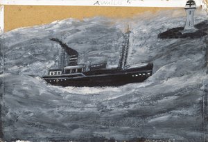 Trawler og mole (olie på kort) af Alfred Wallis