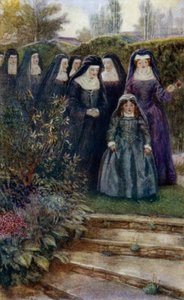 Den unge Marie-Angelique Arnauld går i klosterhaven med sine nonner af Alfred Wallis Mills