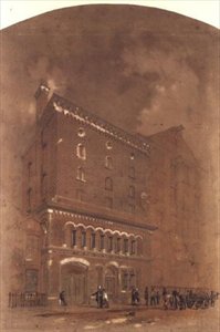 Arkitekttegning til et lager af Alfred Waterhouse