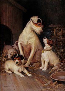 Den lille pige og hendes hunde (print) af Alfred Weczerzick
