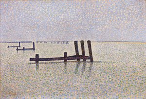""Udsigt over Den Engelske Kanal ved Nieuport (Nieuwpoort) i Belgien"" Maleri af Alfred William (Willy) Finch (1854-1930) ca. 1889, pointillisme - London, Nationalgalleriet