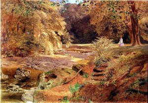 Dame ved en stenet bæk af Alfred William Hunt