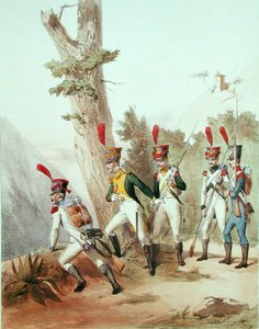 Franske tropper, graveret af Gustave David (1824-91) 1810 (litho) af Alfred de (after) Marbot
