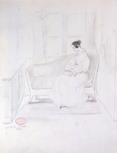 George Sand (1804-76), læste på en sofa ved siden af et vindue, 1833