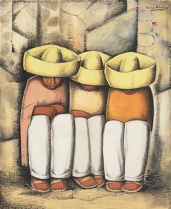 Hvilende indianere, ca. 1935 (tempera og kul på kort) af Alfredo Ramos Martinez