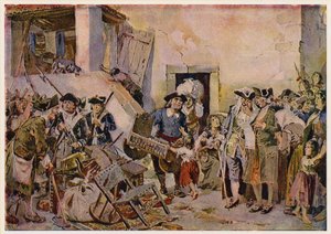 Folk, der er kastet ud i fattigdom, pantsætter deres ejendele, Portugal af Alfredo Roque Gameiro