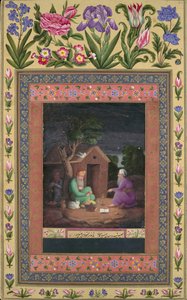 Two Old Men in Discussion Outside a Hut, Folio fra Davis Album, A.H.1085A.D.1674-75. af Ali Quli Jabbadar