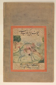 Prince Killing a Lion, Folio fra Davis Album, 1600-tallet af Ali Reza