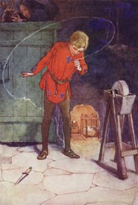Han opfattede Tinker Bell i sit glas (farve litho)