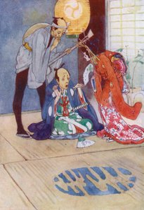 Illustration til The Story of The Mikado (farve litho) af Alice Bolingbroke (after) Woodward