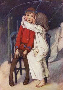 Wendy kyssede forsigtigt hans kind (farve litho)