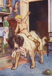 Med Michael siddende på ryggen (farve litho) af Alice Bolingbroke (after) Woodward