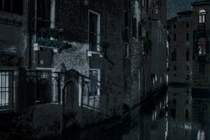 Måneskygger, Venedig, 2018 (håndmalet fotografi)