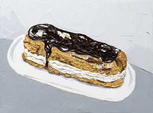 Maleri af en chokolade-eclair af Alice Straker