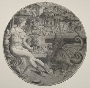 Nøgen kvinde og en drage, 1523.