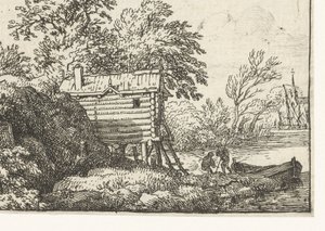 Landskab med fiskerhytte