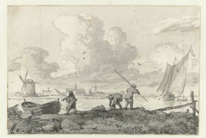 Fiskere med deres robåd på Spaarne ved Haarlem af Allaert van Everdingen