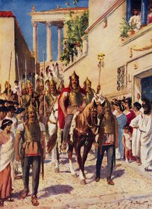 Alaric kommer ind i Athen (farve litho)