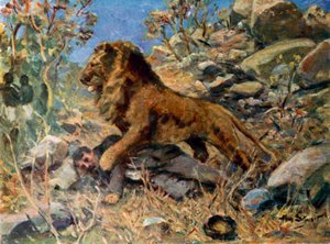 David Livingstone, Livingstone og løven (farve litho)