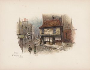 Det velkendte London: Old Curiosity Shop (farvelitografi) af Allan F. Barraud