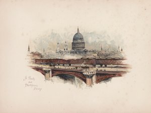 Familiar London: St Pauls og Blackfriars Bridge (farvelitografi) af Allan F. Barraud