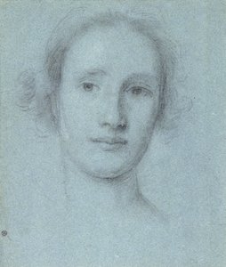 Head of a Girl (sort og hvidt kridt på blåt lagt papir) af Allan Ramsay