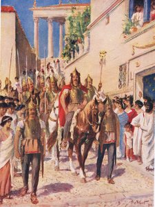 Alaric the Goth, der kommer ind i Athen i 395, illustration fra 