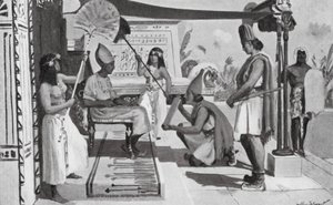 Ramses II modtager en kopi af sin traktat med hittitterne (litografi) af Allan Stewart