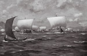 Xerxes pisker Hellesponten (litografi) af Allan Stewart