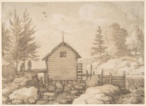 En mølle på klipper i en flod i Norge af Allart van Everdingen