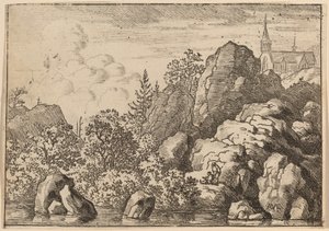 Kirke på en Bakke, sandsynligvis ca. 16451656. af Allart van Everdingen