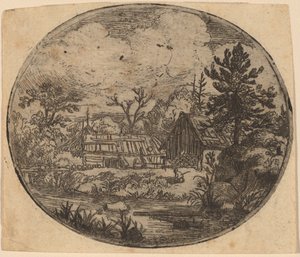 Hamlet ved bredden af en flod af Allart van Everdingen