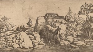 Rytter på en Stenbro, sandsynligvis ca. 16451656. af Allart van Everdingen