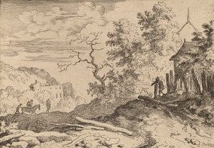 Hytte med rester af en hæk, formentlig ca. 16451656. af Allart van Everdingen