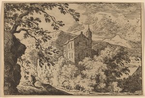 Stort hus med et tårn, sandsynligvis ca. 16451656. af Allart van Everdingen