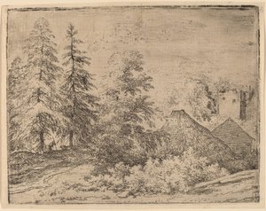 Mand mellem to grantræer, sandsynligvis ca. 16451656. af Allart van Everdingen