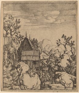 Mand på en lille træbro, sandsynligvis ca. 16451656. af Allart van Everdingen